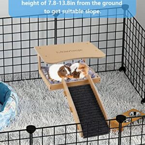 MEWTOGO Guinea Pig Hideout - Natural Wooden Small Animal House Bed with Stairs and Mat, Detachable Small Pet Hut Habitats for Guinea Pig Hamsters Bunny Chinchillas