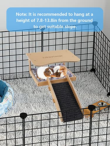 MEWTOGO Guinea Pig Hideout - Natural Wooden Small Animal House Bed with Stairs and Mat, Detachable Small Pet Hut Habitats for Guinea Pig Hamsters Bunny Chinchillas