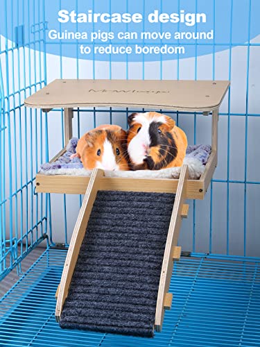 MEWTOGO Guinea Pig Hideout - Natural Wooden Small Animal House Bed with Stairs and Mat, Detachable Small Pet Hut Habitats for Guinea Pig Hamsters Bunny Chinchillas