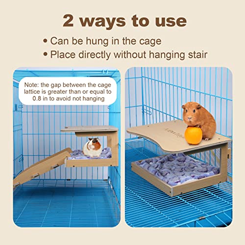 MEWTOGO Guinea Pig Hideout - Natural Wooden Small Animal House Bed with Stairs and Mat, Detachable Small Pet Hut Habitats for Guinea Pig Hamsters Bunny Chinchillas