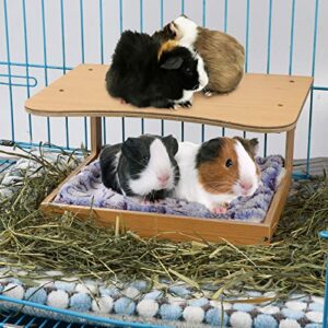 MEWTOGO Guinea Pig Hideout - Natural Wooden Small Animal House Bed with Stairs and Mat, Detachable Small Pet Hut Habitats for Guinea Pig Hamsters Bunny Chinchillas