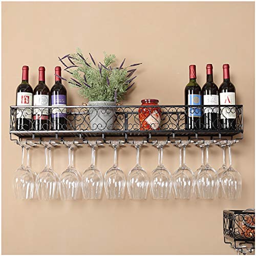 Wall-Mounted Wine Rack Simple Style Metal Home Goblet Multi-Function Display Storage Wine Rack -Restaurant Kitchen Bar Living Room Height Adjustable (Bronze 120 * 25Cm) , PIBM , Black , 100*25cm/39*9