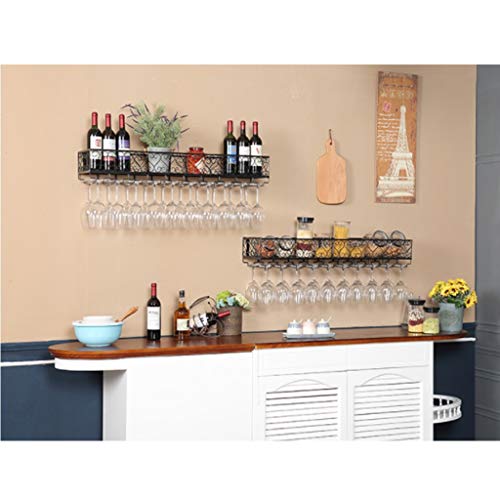 Wall-Mounted Wine Rack Simple Style Metal Home Goblet Multi-Function Display Storage Wine Rack -Restaurant Kitchen Bar Living Room Height Adjustable (Bronze 120 * 25Cm) , PIBM , Black , 100*25cm/39*9