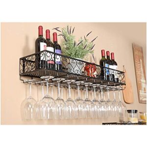 Wall-Mounted Wine Rack Simple Style Metal Home Goblet Multi-Function Display Storage Wine Rack -Restaurant Kitchen Bar Living Room Height Adjustable (Bronze 120 * 25Cm) , PIBM , Black , 100*25cm/39*9