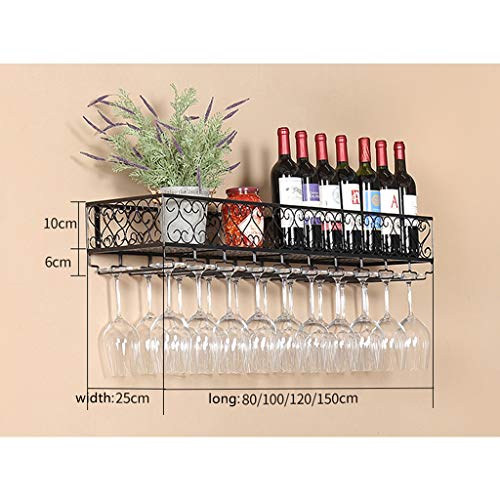 Wall-Mounted Wine Rack Simple Style Metal Home Goblet Multi-Function Display Storage Wine Rack -Restaurant Kitchen Bar Living Room Height Adjustable (Bronze 120 * 25Cm) , PIBM , Black , 100*25cm/39*9