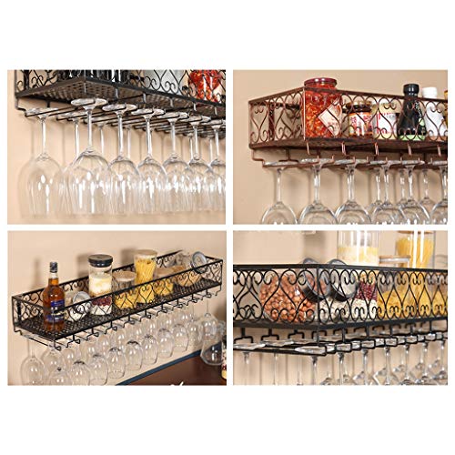 Wall-Mounted Wine Rack Simple Style Metal Home Goblet Multi-Function Display Storage Wine Rack -Restaurant Kitchen Bar Living Room Height Adjustable (Bronze 120 * 25Cm) , PIBM , Black , 100*25cm/39*9