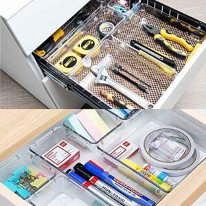 25 PCS Clear Drawer Organizers Set, 4 Sizes Plastic Vanity Drawer Organizers and Storage Bins, Desk Drawer Organizer Trays with Non-slip Silicone Pads for Makeup