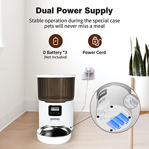 PUET Automatic Dog Feeders, Timed Cat Feeders, 4L Programmable Portion Size Control 1-6 Meals Per Day, Dry Food Dispenser with Desiccant Bag, 10s Voice Recorder