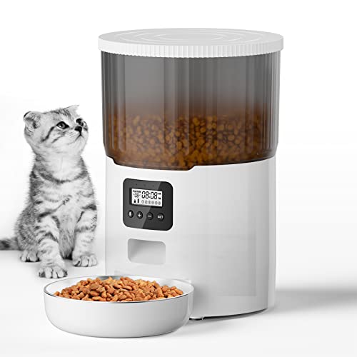 PUET Automatic Dog Feeders, Timed Cat Feeders, 4L Programmable Portion Size Control 1-6 Meals Per Day, Dry Food Dispenser with Desiccant Bag, 10s Voice Recorder