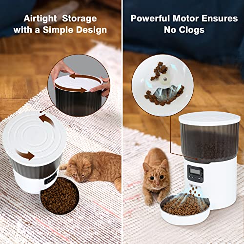 PUET Automatic Dog Feeders, Timed Cat Feeders, 4L Programmable Portion Size Control 1-6 Meals Per Day, Dry Food Dispenser with Desiccant Bag, 10s Voice Recorder