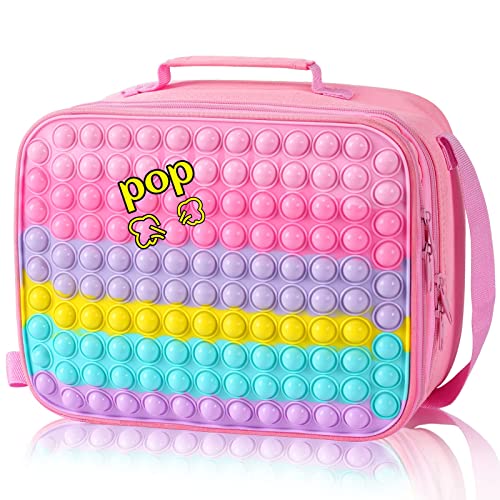 Pop Lunch Box for Girls Kids Reusable Lunch Bag for School Supplies Insulated Lunch Tote Bag- Picnic Leakproof Cooler Lunch Boxes with Adjustable Shoulder Strap for Back to School