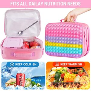 Pop Lunch Box for Girls Kids Reusable Lunch Bag for School Supplies Insulated Lunch Tote Bag- Picnic Leakproof Cooler Lunch Boxes with Adjustable Shoulder Strap for Back to School