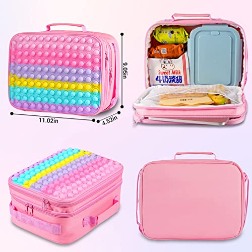 Pop Lunch Box for Girls Kids Reusable Lunch Bag for School Supplies Insulated Lunch Tote Bag- Picnic Leakproof Cooler Lunch Boxes with Adjustable Shoulder Strap for Back to School