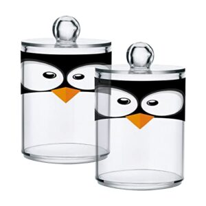 xigua 2 pack qtip holder dispenser penguin face 10 oz bathroom organizer with lids storage canister for cotton ball,cotton swab,cotton round pads,floss#215