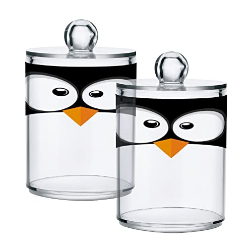 xigua 2 Pack Qtip Holder Dispenser Penguin Face 10 Oz Bathroom Organizer with Lids Storage Canister for Cotton Ball,Cotton Swab,Cotton Round Pads,Floss#215