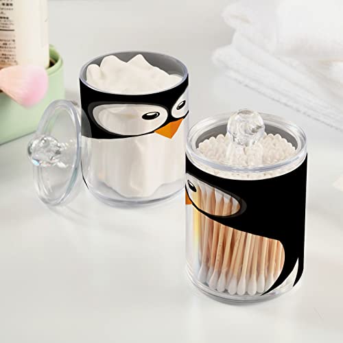 xigua 2 Pack Qtip Holder Dispenser Penguin Face 10 Oz Bathroom Organizer with Lids Storage Canister for Cotton Ball,Cotton Swab,Cotton Round Pads,Floss#215