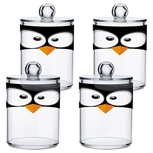 xigua 2 Pack Qtip Holder Dispenser Penguin Face 10 Oz Bathroom Organizer with Lids Storage Canister for Cotton Ball,Cotton Swab,Cotton Round Pads,Floss#215