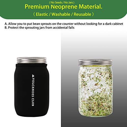 VOLCANOES CLUB Seed Sprouting Jar Germination Kit Accessories - Blackout Sleeves/Jar Stands/Sprout Lids for Wide Mouth Mason Jar - for Growing Microgreens, Broccoli, Bean Sprouts, Alfalfa (2 Pack)