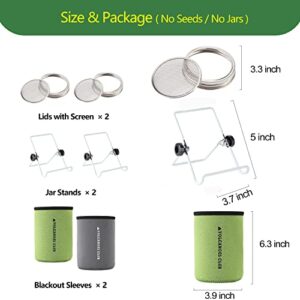 VOLCANOES CLUB Seed Sprouting Jar Germination Kit Accessories - Blackout Sleeves/Jar Stands/Sprout Lids for Wide Mouth Mason Jar - for Growing Microgreens, Broccoli, Bean Sprouts, Alfalfa (2 Pack)