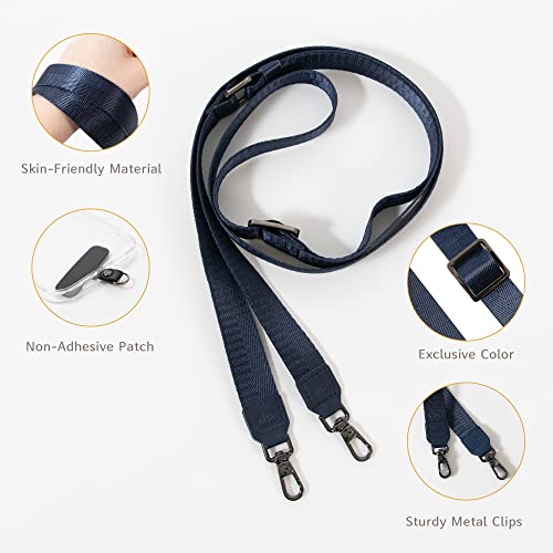 EKAX Adjustable Nylon Lanyard with Double Hook & PU Leather Clip, Universal Cell Phone Lanyard, Neck Hanging Adjustable Shoulder Strap for Phone Cases, ID Badges, Cameras, Keys(Midnight Blue)