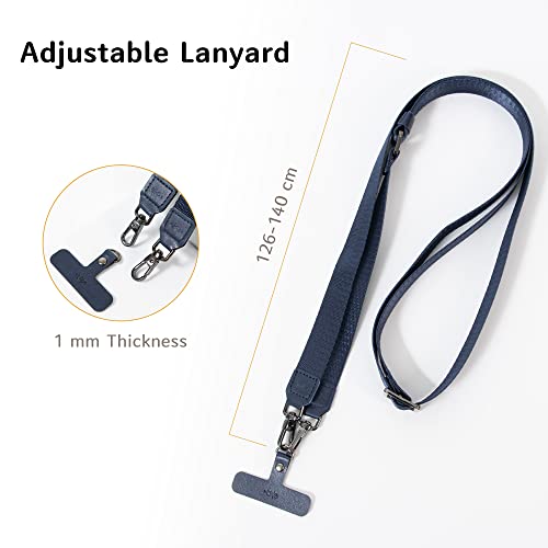 EKAX Adjustable Nylon Lanyard with Double Hook & PU Leather Clip, Universal Cell Phone Lanyard, Neck Hanging Adjustable Shoulder Strap for Phone Cases, ID Badges, Cameras, Keys(Midnight Blue)