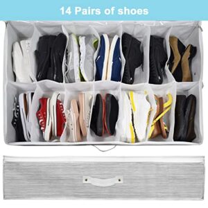 Shoe Organizer Under Bed,Underbed Shoe Storage Boxes Bins,Sturdy Organizador De Zapatos,Extra Large Zapateras Organizer for Closet,Men Women Kids Shoes,High Heels,Short Boots,Sneakers,White,Set of 2