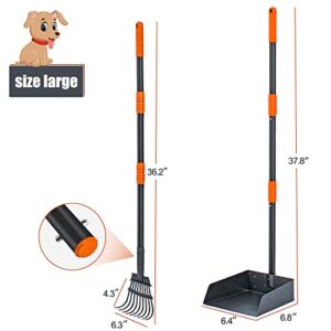 Niubya Pooper Scooper for Dogs, Metal Poop Scooper Tray and Rake Set with Adjustable Long Handle, Dog Pooper Scooper for Pet Waste Removal