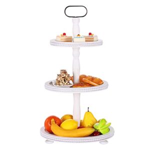 urban deco wooden tiered tray 3-tier decorative tray stand farmhouse serving tray, round wooden cupcake display stand with metal handle, white tiered fruits tray for home party decorations