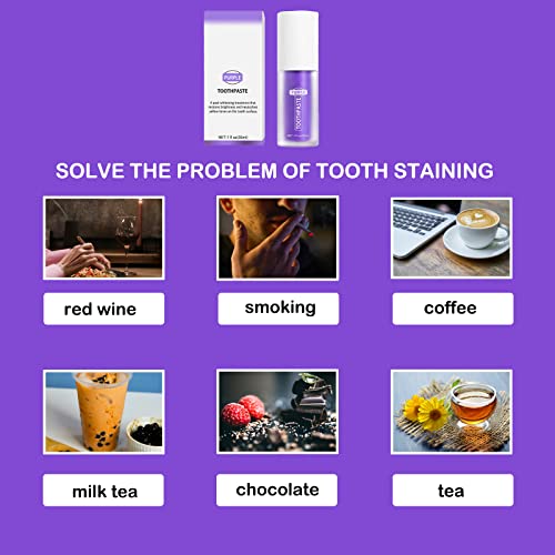 OETNAISAN Purple Toothpaste for Teeth Whitening,Stain Removal Whitening Toothpaste, Purple Teeth Whitening Gel Cleaner Yellow Teeth, Sensitive Teeth Gel Toothpaste Protect Gums