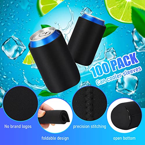 100 Pack Black Blank Can Cooler Sleeves Bulk Collapsible Can Covers Neoprene Insulated Drink Insulator Sleeve Reusable Personalized Sublimation Sleeves for Soda Water Bottle Weddings Party