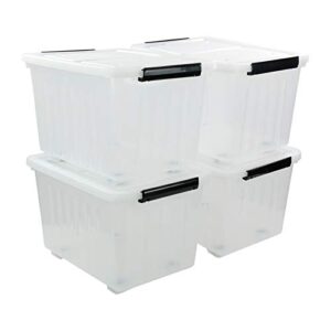 bringer 4-pack large plastic storage box, 70 l clear storage box latch with wheels
