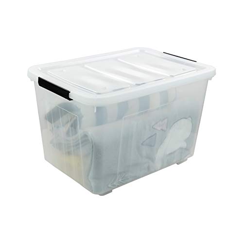 Bringer 4-Pack Large Plastic Storage Box, 70 L Clear Storage Box Latch with Wheels