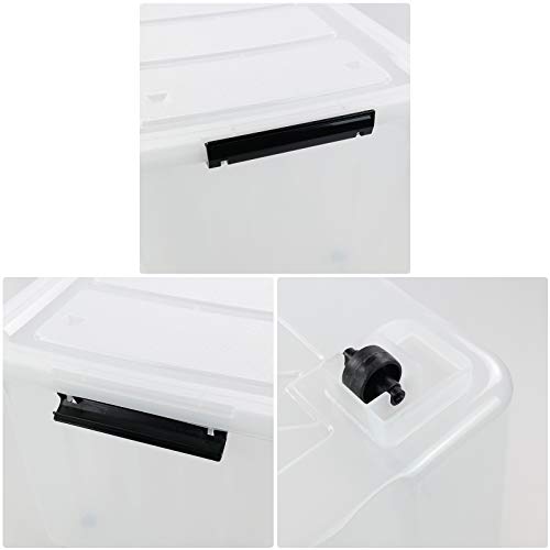 Bringer 4-Pack Large Plastic Storage Box, 70 L Clear Storage Box Latch with Wheels