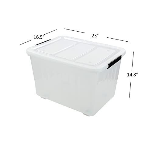 Bringer 4-Pack Large Plastic Storage Box, 70 L Clear Storage Box Latch with Wheels