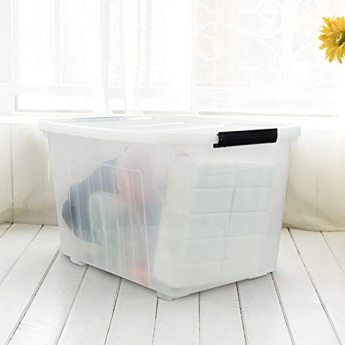 Bringer 4-Pack Large Plastic Storage Box, 70 L Clear Storage Box Latch with Wheels
