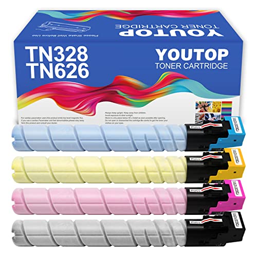 YOUTOP 4PK TN328 TN626 TN330 TN628 Toner Cartridge Compatible for Konica Minolta Bizhub C300i C360i C250i C7130i C450i C550i C650i