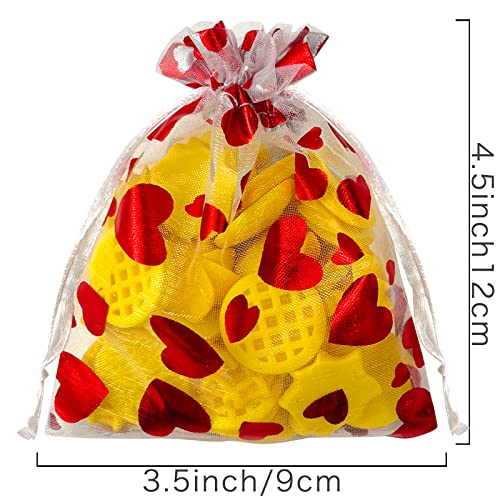 Bnsikun 50 Pieces Heart Candy Bags Organza Jewelry Pouches (3.5 x 4.7 inch) Pouch Drawstring Bags for Jewelry Packaging Valentine's Day Wedding Festival Party Supply