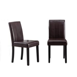 funesi pu leather upholstered dining chair, armless parsons chair with black solid wood legs set of 2（brown