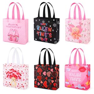 yangte 12pcs valentine's day gift bags with handles, reusable tote bags non-woven valentines gift bags for kids classroom gift exchange party favor, gift giving goody bags for gift wrapping