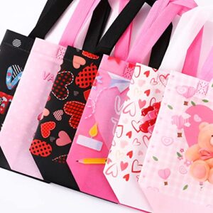 YANGTE 12Pcs Valentine's Day Gift Bags with Handles, Reusable Tote Bags Non-Woven Valentines Gift Bags for Kids Classroom Gift Exchange Party Favor, Gift Giving Goody Bags for Gift Wrapping