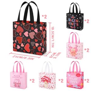 YANGTE 12Pcs Valentine's Day Gift Bags with Handles, Reusable Tote Bags Non-Woven Valentines Gift Bags for Kids Classroom Gift Exchange Party Favor, Gift Giving Goody Bags for Gift Wrapping