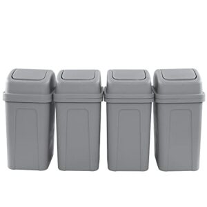 cand 4 pack 7 liter swing top trash can, 1.8 gallon plastic garbage can, gray dustbin