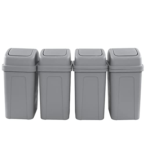 Cand 4 Pack 7 Liter Swing Top Trash Can, 1.8 Gallon Plastic Garbage Can, Gray Dustbin