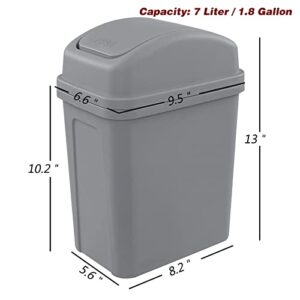 Cand 4 Pack 7 Liter Swing Top Trash Can, 1.8 Gallon Plastic Garbage Can, Gray Dustbin