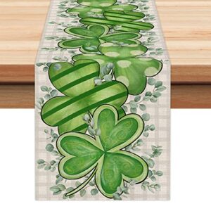 ARKENY St Patricks Day Lucky Green Shamrock Table Runner 72 Inches Eucalyptus Leaves Spring Seasonal Holiday Decor for Dining Table Indoor Home Farmhouse Tabletop Decoration AT386