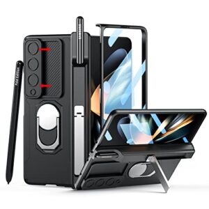 libeagle compatible with samsung galaxy z fold 4 case [heavy duty protective][camera lens cover][s pen holder & hinge protection][screen protector][safe to hold with ring] rugged stand 5g 2022-black