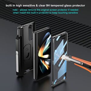 Libeagle Compatible with Samsung Galaxy Z Fold 4 Case [Heavy Duty Protective][Camera Lens Cover][S Pen Holder & Hinge Protection][Screen Protector][Safe to Hold with Ring] Rugged Stand 5G 2022-Black