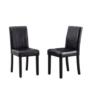 funesi pu leather upholstered dining chair, armless parsons chair with black solid wood legs set of 2（black