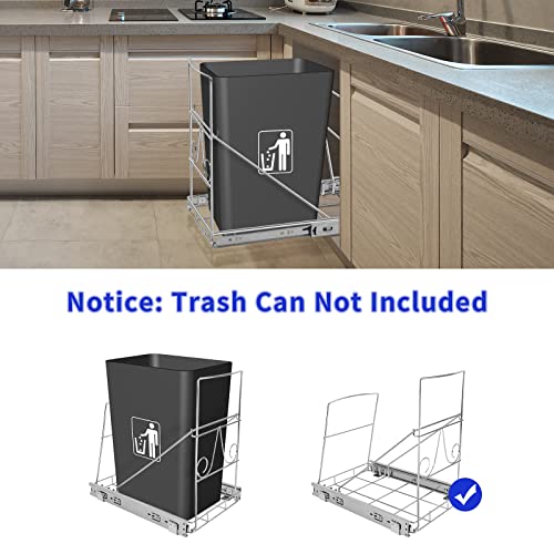 ZVMTTOY Pull Out Trash Can Under Cabinet, Under Sink Garbage Can Pull Out for Kitchen Cabinet Adjustable Trash Can Pull Out Kit Fit for Most 7-10 Gallon Garbage Can (Waste Bin Not Included)-Silver