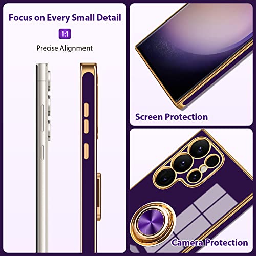 HoneyAKE for Samsung Galaxy S23 Ultra 5G Case with Kickstand Heart Keychain for Women Girls Plating Rotation Ring Holder Soft Silicone Shockproof Bumper Protective Cover for Galaxy S23 Ultra,Purple